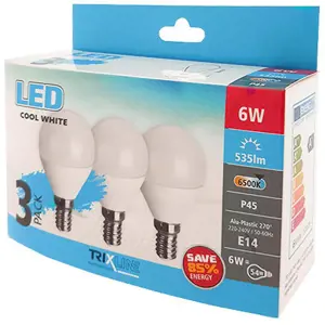 LED Žárovky 6W E14 P45 6500K sada 3 kusy