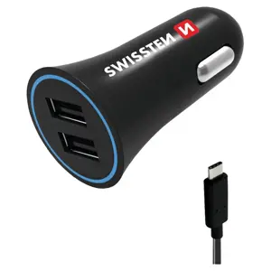 Produkt Nabíječka USB 12/24V Swissten 2,4AMP 2x USB+Kabel USB-C 1,2m