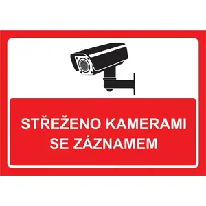 Střeženo kamerami se záznamem - červená A4